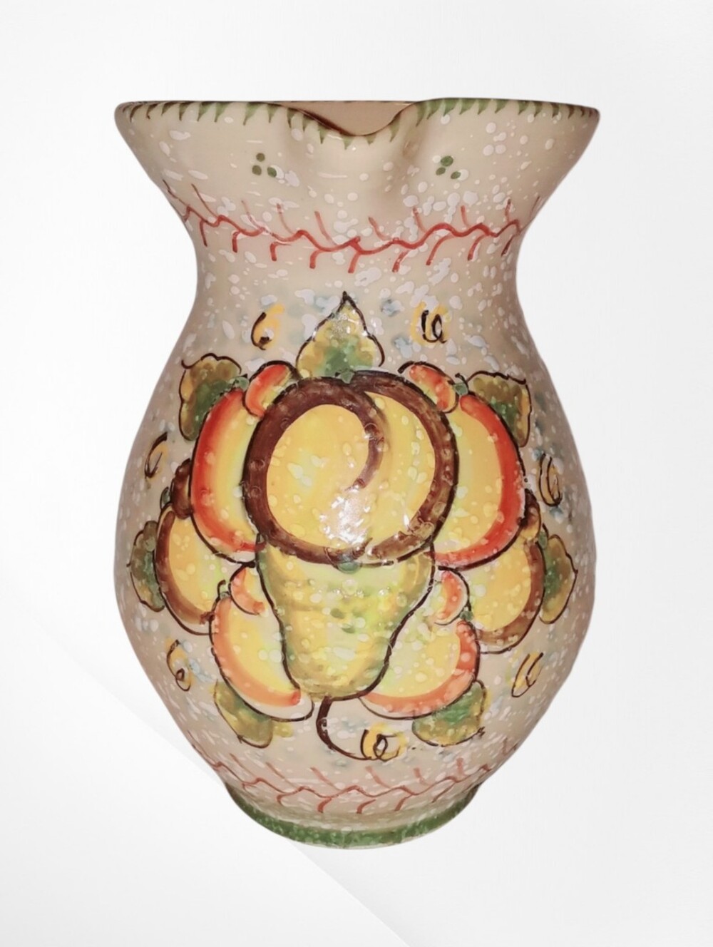 Vintage Pitcher Hand Painted Ceramic Vase Tuscan Rustic Farmhouse Decor